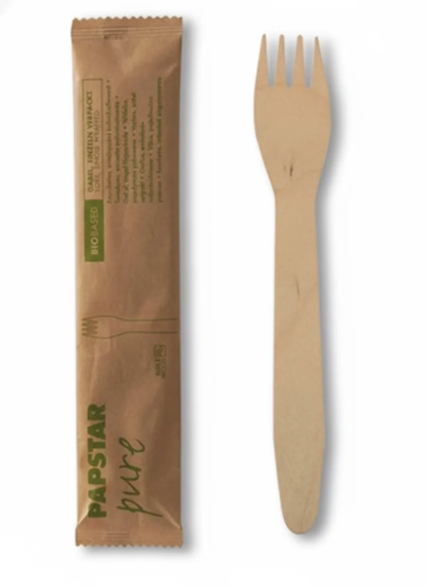 Holzgabel in Papierhülle